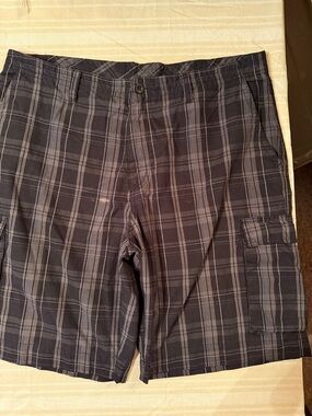 Burnside Men's Dark Blue Plaid Cargo Shorts